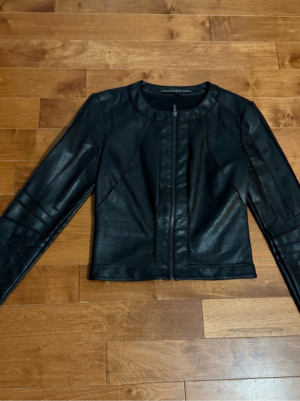 Guess Black Faux Leather Zip-Front Women's Jacket.